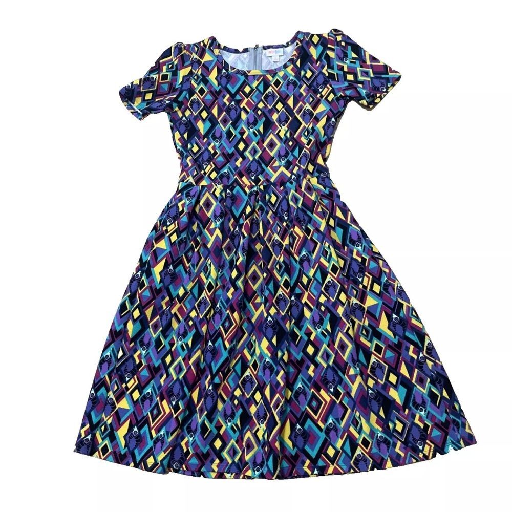 LULAROE Disney Maleficent Print A-Line Dress Womens S Witchy Colorful Geometric